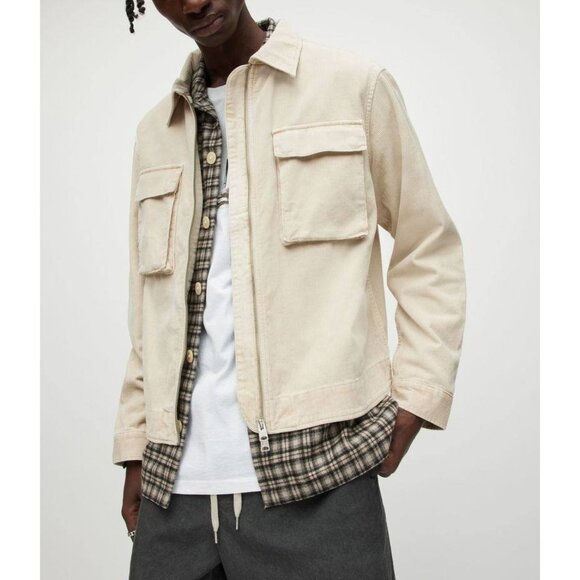 Allsaints Other - AllSaints Clifton Corduroy Jacket Beige Cream Double Zip Snap Pocket Size L
